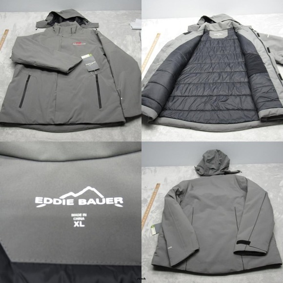 Eddie Bauer Jacket Men‎ XL Gray WeatherEdge + Insulated Hood Coke Employee NWD - Picture 1 of 16